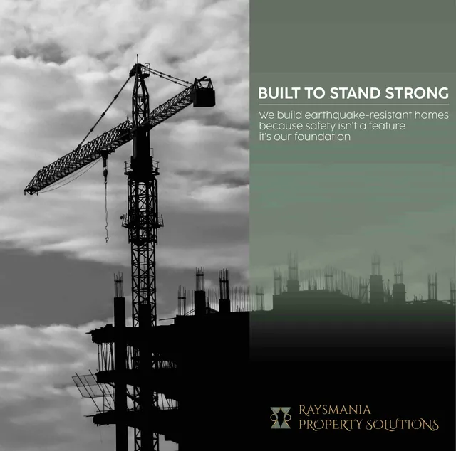 Raysmania Property Solutions ad: a black-and-white construction crane beside the line Built to Stand Strong.