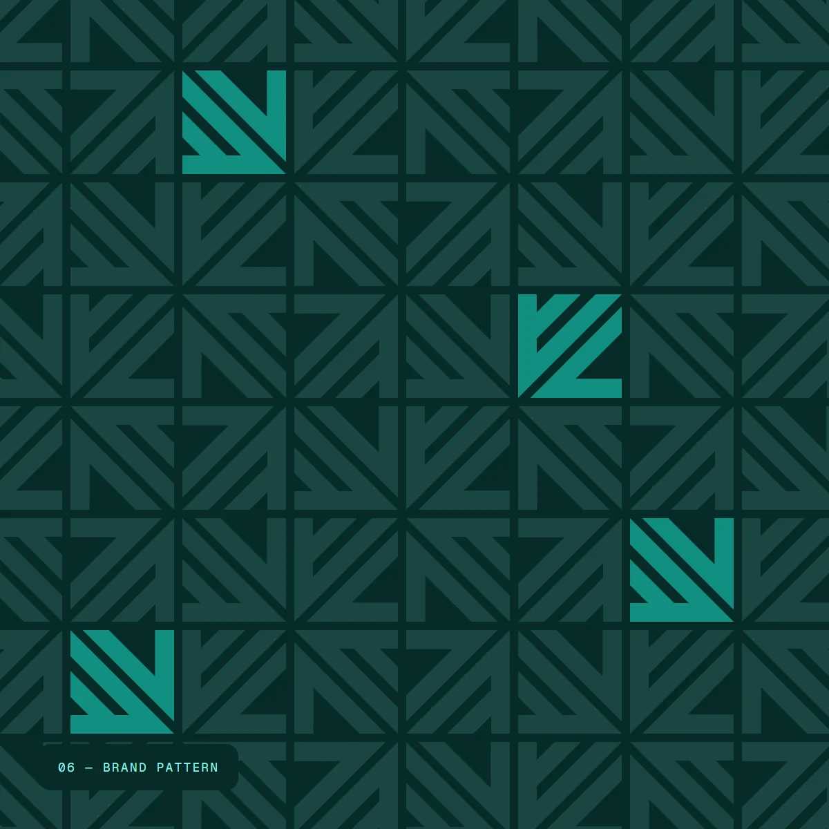 The WeezLab brand pattern: the logomark tiled in quarter turns in faint mint on deep teal, with a few marks picked out in solid teal.